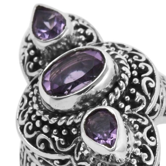 Purple Amethyst Sterling Silver Ring 925 Ornate Setting Size 8 - Picture 8 of 10